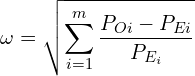 \[ \omega = \sqrt{\sum_{i=1}^{m} \frac{P_{Oi} - P_{Ei}} {P_{E_i}}} \]