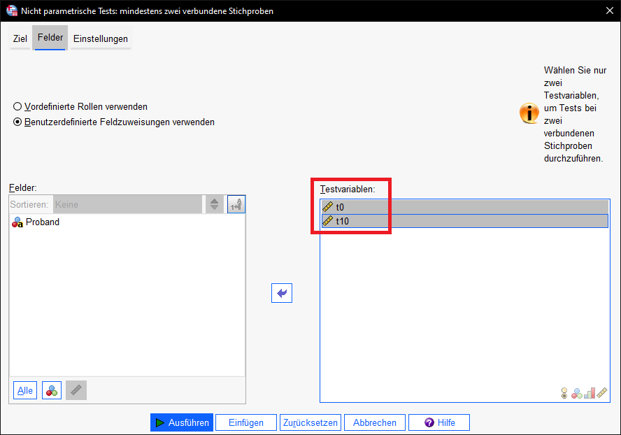Wilcoxon-Test SPSS Testvariablen
