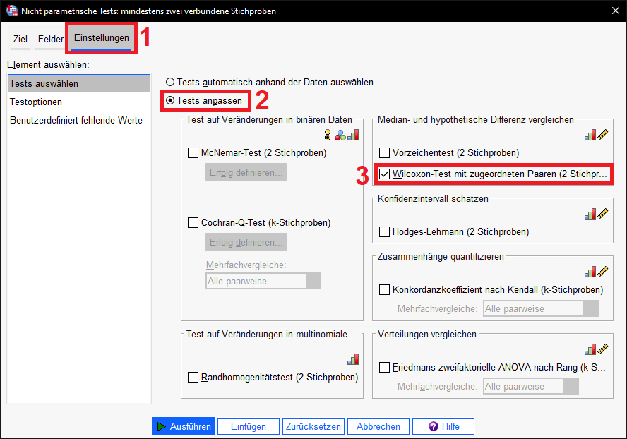 Wilcoxon-Test SPSS Testvariablen