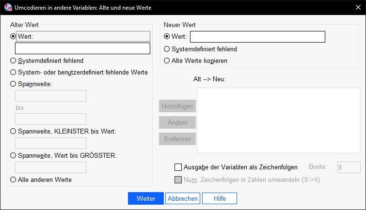 Items rekodieren SPSS -Alte Werte, Neue Werte