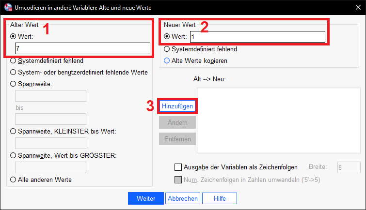 Items rekodieren SPSS - Werte definieren