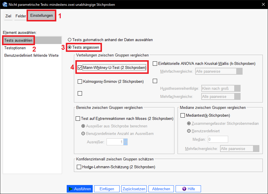 Mann-Whitney-U-Tests SPSS