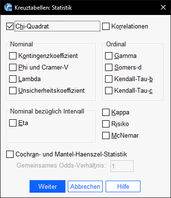 Chi-Quadrat Unabhängigkeitstest SPSS definieren