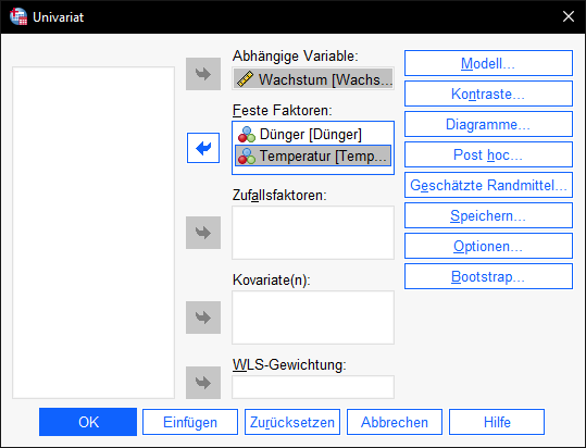 Zweifaktorielle ANOVA SPSS definieren