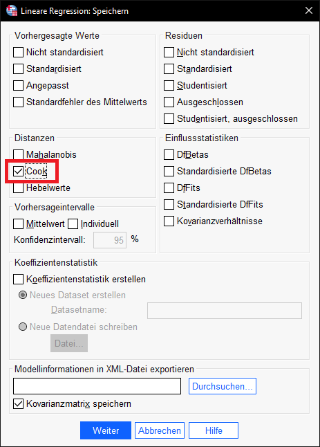 Speichern der Cook-Distanzen im Rahmen der multiplen linearen Regression in SPSS