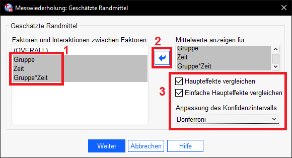 SPSS gemischte ANOVA geschätzte randmittel