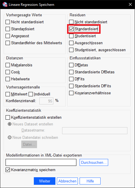 standardisierte Residuen lineare Regression SPSS